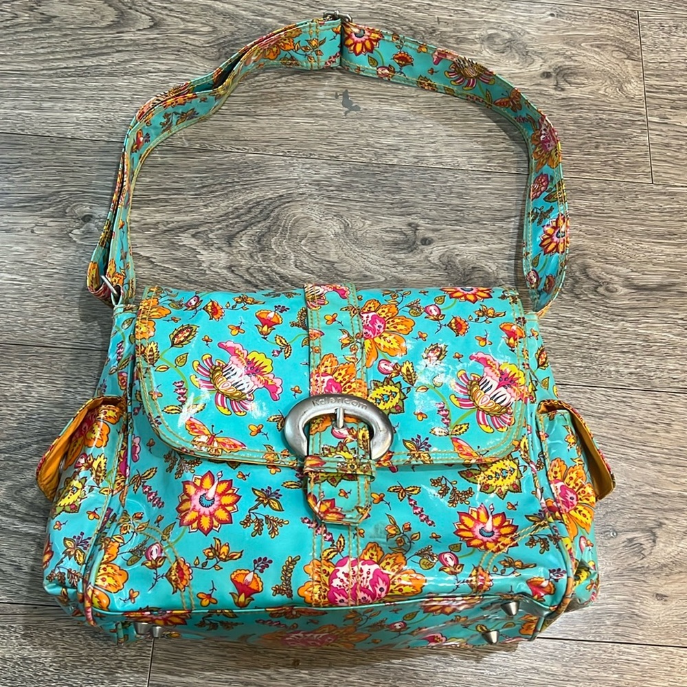 Kalencom turquoise floral shoulder unisex gender, neutral diaper bag